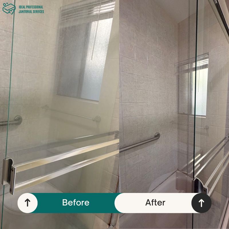 Before and after: Glass shower doors — hard-water removal