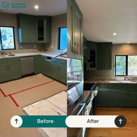 Post-construction kitchen cleaning removing dust and residue for an inspection-ready finish