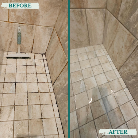 Professional bathroom tile and shower deep cleaning service focusing on grout and surfaces
