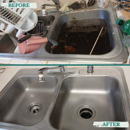 Professional kitchen sink deep cleaning service focusing on fixtures and high-use surfaces